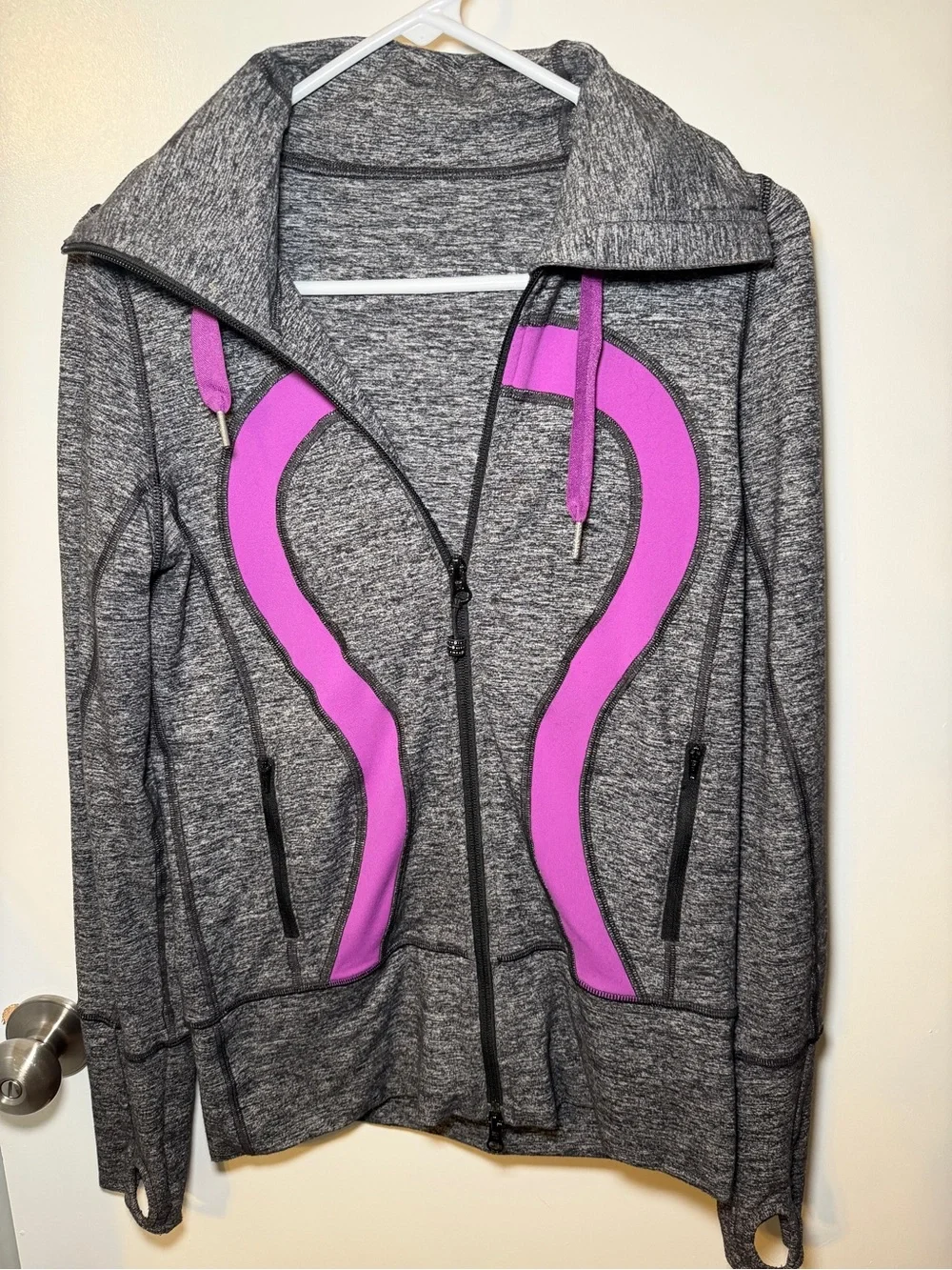 Lululemon Heather Gray Zip Hoodie with Purple Accents